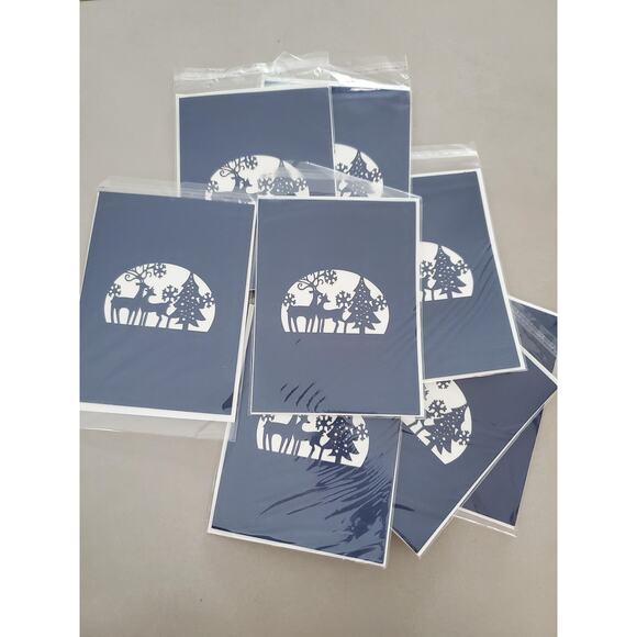 Bundle of 5 Unique 3D Popup Christmas Trees With Reindeers Greeting Cards - Picture 4 of 4